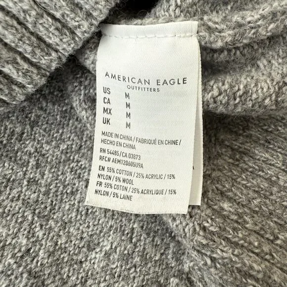 American Eagle Sweater Mens Medium Gray Fair Isle Shawl Collar Pullover Knit - Picture 4 of 7